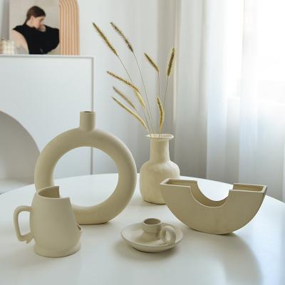 China Embryo contemporary Nordic simple ceramic vase plain home decoration and slightly luxury dry flower arrangement vase living room decoration for sale