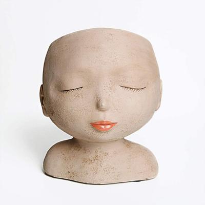 China Wholesale Modern Tabletop Lady Mediterranean Face Planter Pot, Resin Face Home Decorative Planter for sale