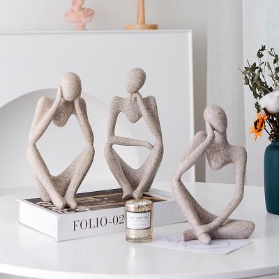 China Nordic Global Home Furnishing Decoration Living Room Abstract Thinker Figure Sandstone Corridor Decoration for sale