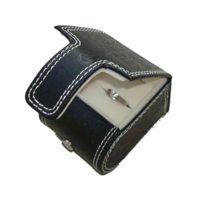 China Black Cardboard Paper Ring Box wrapped in PU leather with stitch frame for sale