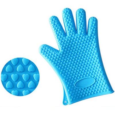 China Anti-slip Heat Resistance Silicone Grilling BBQ Gloves With Heart Shaped Point for sale