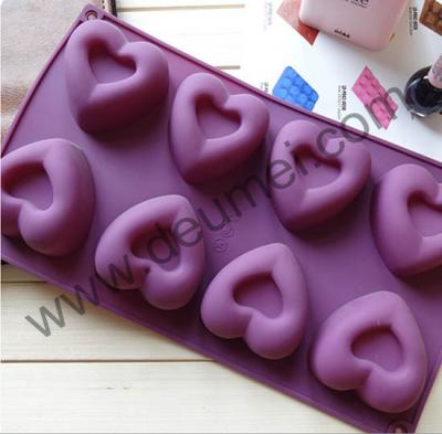 China Purple Color 8-Heart Shaped Silicone Baking Cake Mold With Custom Package for sale