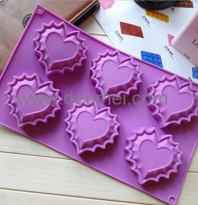 China 100% Food Grade Beautiful Heart Shaped Silicone Baking Cake Mold/6Cavities Cake Mould for sale