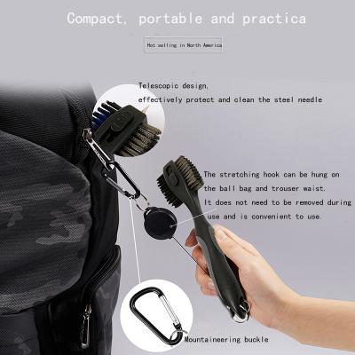 China Loop Line Metal Retractable Zipper And Retractable And Multifunctional Brush Head With Nylon And Wire Stiffens Golf Club Brush ZF0002 for sale