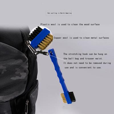 China Straight Grip Golf Sweep Golf Brush 2 Sided Brass Wires Nylon Cleaning Kit With Key Chain Golf Club Head Groove Cleaner ZF0013 for sale