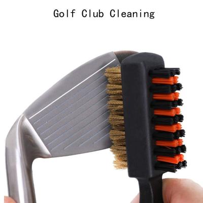 China Wholesale Double 2 Sided Nylon Brass Wire Golf Club Clip Groove Brush Cleaner Tool Brush Short Handle Copper Wire Golf Brush ZF0014 for sale