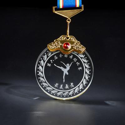 China Free Custom Europe School Competition Sports Glass Gold, Silver And Crystal Medals for sale