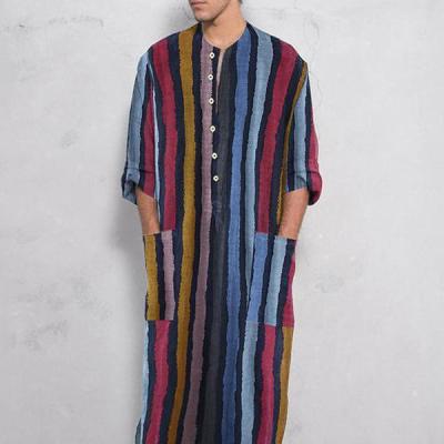 China Men's Robe Eid Men Arabian Robes Long Sleeve Striped African Dress Shirts For Men Morocco Kaftan Islamic Thobe Men Muslim for sale