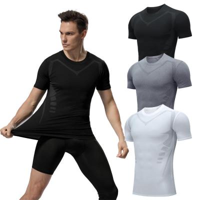 China Anti-wrinkle Shapershark Factory Men  Polyester Spandex Blend Lightweight Muscle Workout Athletic Gym Sport Mens  Fitness Gym T Shirt for sale