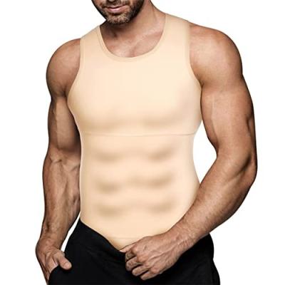 China Anti-wrinkle Shapershark Factory Mens Compression Shirt Slimming Body Shaper Vest Workout Tank Tops Abs Abdomen Undershirts for sale