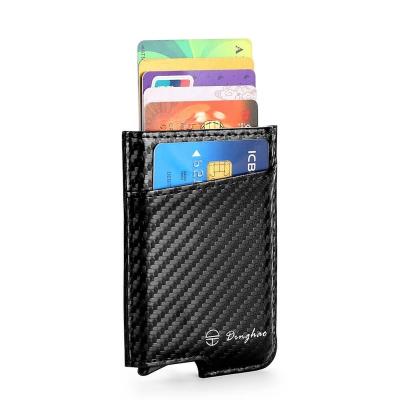 China Minimalist RFID Blocking Slim Money Clip Wallet For Men Aluminum Wallet With Automatic Magnetic Money Clip Card Case Leather Pop Up Wallet for sale