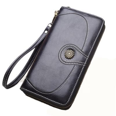 China Fashion PU Women Purse Luxury Anti-theft Durable Leather Long Zipper Phone Pocket Wallet Women Grab Purses for sale