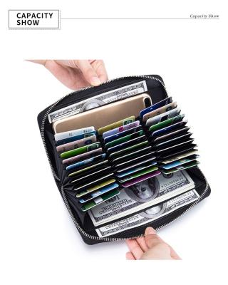 China High Quality Cowhide Organ Zipper Style Wallet Organizer Multi-slot Anti-theft Credit Card Leather Holders for Man and Woman for sale