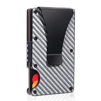 China RFID Blocking RFID Carbon Fiber Silver Men's Wallet With Money Clip Inside Cool Wallet Clip Carbon Slim Wallet Card Holder for sale