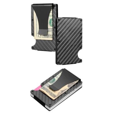 China RFID Blocking RFID Carbon Fiber Minimalist Card Wallet Slim Credit Card Holder Front Pocket with Money Clip RFID Blocking Metal Wallet for sale