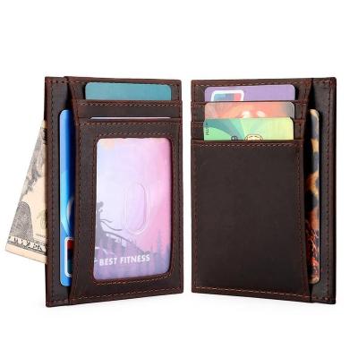 China RFID Blocking Genuine Leather RFID Card Holder Credit Card Wallet with RFID Blocking Slim Card Sleeve Minimalist ID Wallet for Men and Women for sale