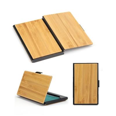 China Convenient Handmade Natural Wood Business Card Holder Anodized Slim Stainless Steel Pocket Business Card ID Credit Card Case for sale