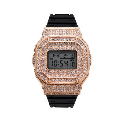 China Chronograph Full Diamond Men Wristwatch Rose Gold American Waterproof Luxury Iced Out LED Digital Watches for sale