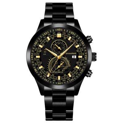 China Chronograph Popular Trends Luxury Stainless Steel Black Watch With Date Movement Quartz Watch For Man for sale