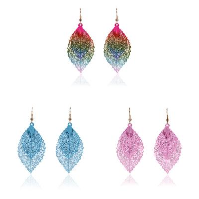 China Cute Young Ladies Mixed Colors Casual Jewelry For Daily African Leaf Shape Alloy Fashion Double Earrings For Women for sale