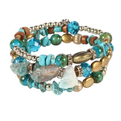 China Handmade Elegant Bracelet for Girls Vintage Crystal Stone Turquoise Agate Bracelet for Women Unique Design Beaded Handmade Ladies Bracelet Bangle for sale