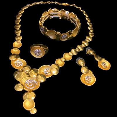 China Vintage Flower Shape Pendant Necklace Chains Earring Jewelry Set For Women Turkey Luxury Indian 18k Gold Plated Bridal Jewelry Sets for sale