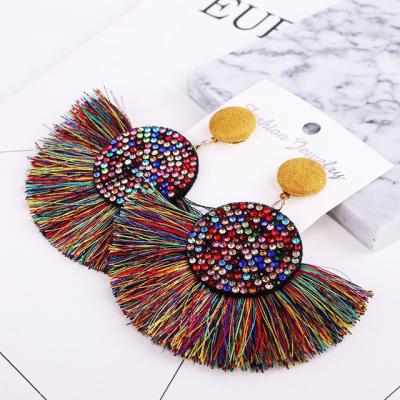 China Trendy New Charm Style Nigerian Jewelry Bohemian Fashionable Punk Brides Drop Shape Women Crystal Colorful Tassel Earrings For for sale