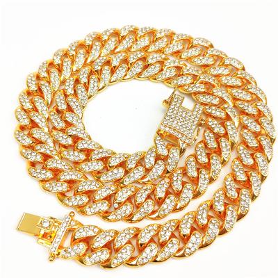 China Hot Sale Bling 14K Gold Plating American Diamond Cuban Link Chain Necklace Amazon Gold Plating Diamond Cuban Link Chain Necklace For Women Hip Hop XOXO Jewelry For Man for sale