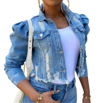 China 2021 New Autumn Breathable Sleeve Ladies Denim Jacket Women Coat Casual Ripped Holes Women Jean Jackets 2021 for sale