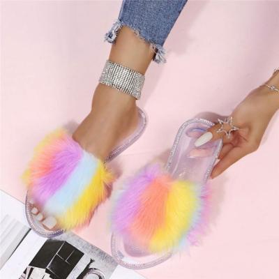 China Fashion TINA New Trendy Transparent Colored Ladies Flat Shoes Slippers Fashion Fur Slippers for sale