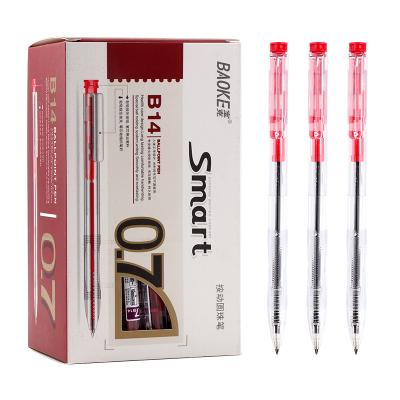 China Fluent Writing Custom Logo Red Color Ballpoint Pen Office 0.7mm Plastic Transparent Ballpoint Pen for sale