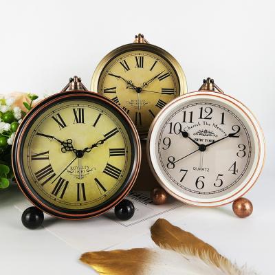 China Retro Antique Style Vintage Metal Table Desk Clock Office Wall Decoration For Home Antique Alarm Clocks for sale