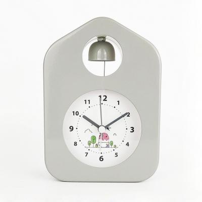 China Gray Painted Metal Case Single Bell Alarm Clock Simple Bedroom Clock Home Decoration Table Clock for sale