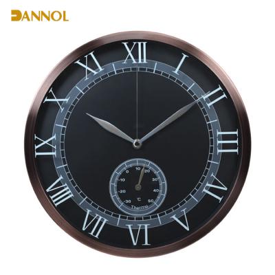 China Antique Style 12 Inch Antique Design Metal Thermometer Wall Clock Decorative Wall Watch for sale