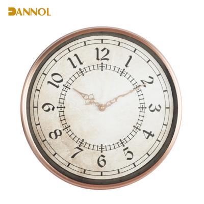 China Antique Style Design Wall Mount Deco Clock Type Metal 30cm Battery Copper Finish Wall Clock for sale