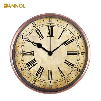 China Antique Shabby Chic Home Wall Clock Analog Quartz Round Style 30cm Deco Copper Clock for sale