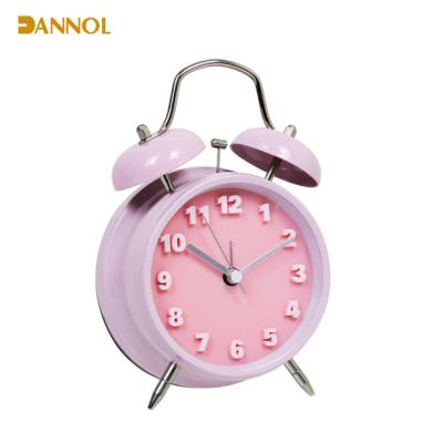 China 3D Numbers on Pink Plastic Alarm Design 4 Inch 3D Face Bell Clock Quartz Analog Twin Type Practical Gifts for Teenage Girls for sale