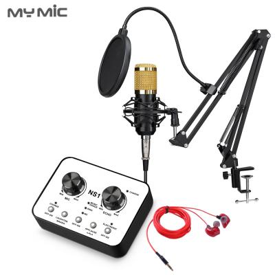 China Professional Studio Bm800 MA Condenser MIC Podcast Equipment Condenser Studio Microphone USB Audio Interface Sound Card For Live Streaming With Earphone for sale