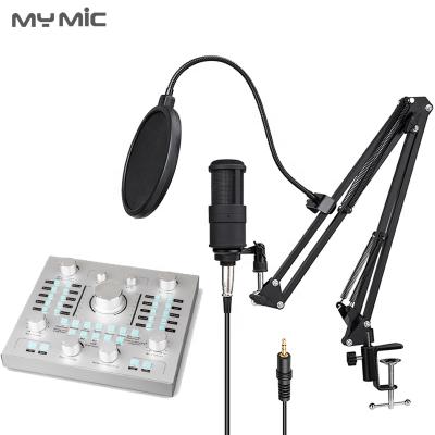 China Professional Microphone Studio Condenser MY MIC Microphone Sound Card Kit Studio Equipment Condenser Studio MIC USB Audio Interface for Voice Live Streaming Recording for sale