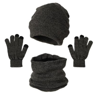 China Fashion Casual Warm\New Winter Comfortable\Durable Fashion 3PCS Acrylic Knitted Yarn Beanie Hat Scarf Gloves Sets For Men for sale