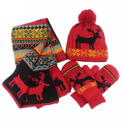 China Fashion\Comfortable Customized Red Hat\Durable Warm Elk Christmas Scarf Glove Autumn And Winter New Women Knitted 3 Piece Set for sale