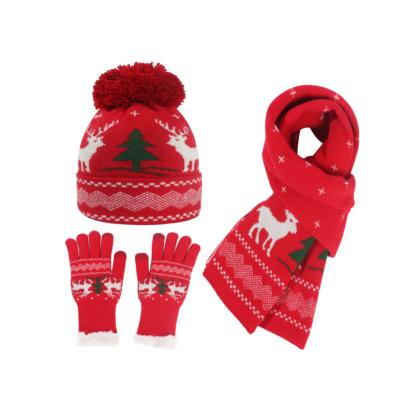 China Fashion \ New Comfortable \ Durable Amazon Winter Women Christmas Tree Knitted Wool Thickened Beanie Hat Gloves Scarf 3 Piece Sets for sale