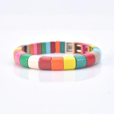 China Environmental friendly wholesale colorfuo beads bracelet girls decoration enamel stretch bracelet tile bracelet for sale