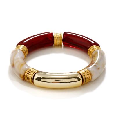 China Comfort Fitted Gold Clip Skinny Acrylic Bamboo Bead Bracelet Tube Neutral Bangle Bracelet Wholesale for sale