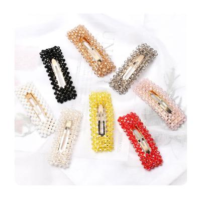 China Designer Latest Hair Clip Women Girl Korean Inspired Bling Crystal Square Word BB Platypus Hair Clip for sale