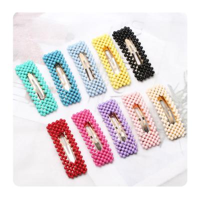 China Hair Clip Women Candy Colors Korean Girls Inspired Square Word BB Platypus Acrylic Beaded Hair Clip for sale