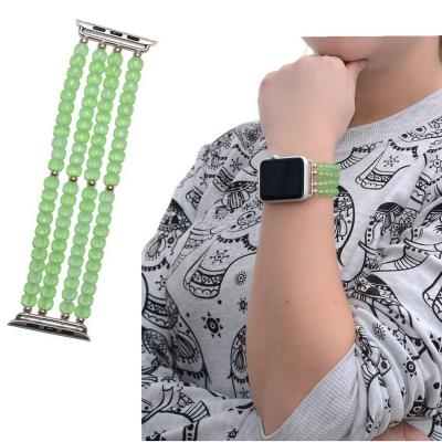 China Band For Apple Iwatch Multi Elastic Wristband Jewelry Stand Green Strap Beaded Stretch Band For Apple Iwatch for sale