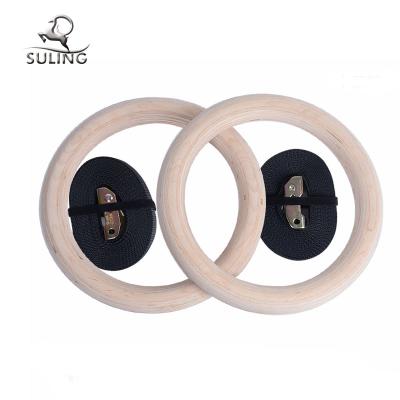 China Anti-Slip Custom Logo Printed Fitness Strength Training Portable Wooden Gymnastic Ring for sale