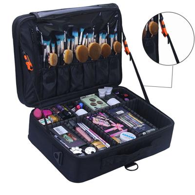 China Professional Brush Holder Organizer and Storage with Adjustable Shoulder Strap Dividers and Black Make Up Case for sale