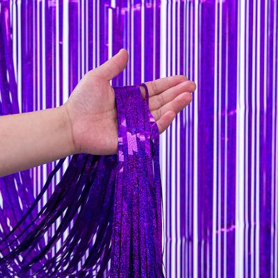 China Fringe Decor Purple Tinsel Backdrop 3.2ft*8.2ft Streamer Curtain Backdrop for sale